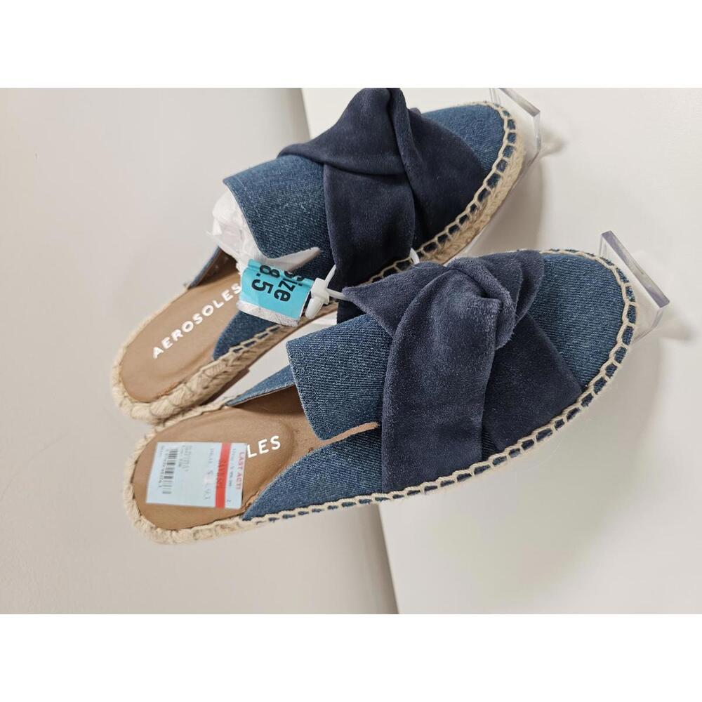 Aerosoles Denim and Navy Knot Espadrille Slides Size 8.5
